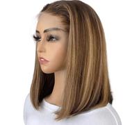 Iuscacey Bob parrucca Ombre capelli umani 4/27 evidenziare biondo miele pizzo frontale Bob parrucche 13X4 parrucca anteriore in pizzo capelli umani 180% densità,16inch
