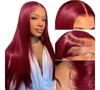 Iuscacey Colore Rosso Dritto 99J Borgogna Dritto 13X4 HD Pizzo Anteriore Parrucca Dei Capelli Umani Parrucche Frontali Del Merletto Rosso Remy 180 Densità,30inches