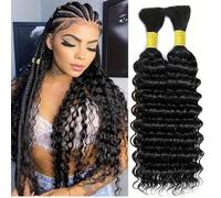 Iuscacey Fasci di capelli a onda profonda senza trecce di trama capelli 50G/pc fasci di capelli capelli umani ricci intrecciati umani fasci di capelli per trecce boho,18inches