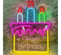 iuscacey Insegna al Neon di Buon Compleanno - Luce al Neon a LED con Design di Torte per Decorazioni per Feste di Compleanno, fondale, insegna Luminosa Colorata, Decorazioni per Feste di Compleanno