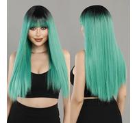Iuscacey Lungo marrone chiaro evidenziare parrucche bianche con frangia per le donne popolare dolce parrucca sintetica per il cosplay quotidiano di Halloween,Verde