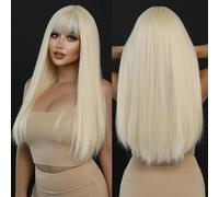 Iuscacey Lungo marrone chiaro evidenziare parrucche bianche con frangia per le donne popolare dolce parrucca sintetica per il cosplay quotidiano di Halloween,Light gold