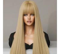 Iuscacey Lungo marrone chiaro evidenziare parrucche bianche con frangia per le donne popolare dolce parrucca sintetica per il cosplay quotidiano di Halloween,Gray gold