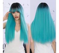 Iuscacey Lungo marrone chiaro evidenziare parrucche bianche con frangia per le donne popolare dolce parrucca sintetica per il cosplay quotidiano di Halloween,Blu