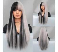 Iuscacey Lungo marrone chiaro evidenziare parrucche bianche con frangia per le donne popolare dolce parrucca sintetica per il cosplay quotidiano di Halloween,Silver gray