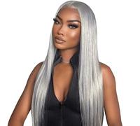 Iuscacey Parrucca anteriore in pizzo dritto Nastro Parrucche grigie dei capelli umani 13X4 HD Inch Lace Parrucca frontale Capelli umani Pre pizzicato 180% densità,14inches