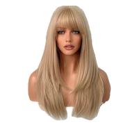 Iuscacey Parrucca bionda dritta Parrucca sintetica per capelli lisci con frangia Evidenzia parrucche stratificate per capelli naturali resistenti al calore quotidiano femminile 23 pollici