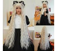 Iuscacey Parrucca bionda riccia lunga parrucca cosplay bionda lunga extra sciolta con frangia parrucca sintetica per costume resistente al calore 43 pollici,Grigio