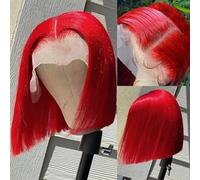 Iuscacey Parrucca Cherry Red Bone Dritto Taglio Smussato Bob Parrucca Capelli Umani 13X4 Pizzo Parrucca Frontale Attaccatura Naturale Capelli Umani Parrucche Rosse Bob,14inches