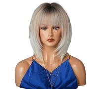 Iuscacey Parrucca da donna Ash Ombre Bob Parrucca da donna bionda per le donne Parrucche dritte corte per feste quotidiane Parrucche sintetiche con frangia soffice resistente al calore