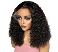 Iuscacey Parrucca di capelli umani Bob frontale in pizzo a onda profonda riccia 13X4parrucca frontale in pizzo trasparente pre pizzicata per le donne 180 densità,10inches