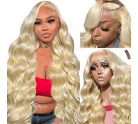Iuscacey Parrucca di pizzo Capelli Umani Biondo Chiaro 613 Onda d'acqua Bacchetta Arricciatura Remy Capelli Pizzo Invisibile Nodi Sbiancati Pre Pizzicato per la Donna,16inch