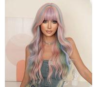 Iuscacey Parrucca marrone da donna Parrucca riccia sintetica con frangia Evidenzia parrucche bionde per capelli naturali resistenti al calore quotidiano femminile,Mw03441