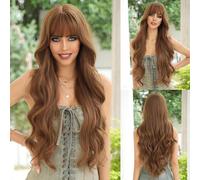 Iuscacey Parrucca marrone da donna Parrucca riccia sintetica con frangia Evidenzia parrucche bionde per capelli naturali resistenti al calore quotidiano femminile,Mw91861