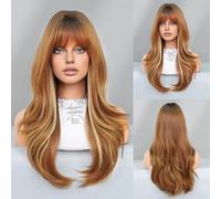Iuscacey Parrucca marrone da donna Parrucca riccia sintetica con frangia Evidenzia parrucche bionde per capelli naturali resistenti al calore quotidiano femminile,Mw9147