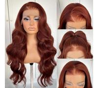 Iuscacey Parrucche 13 * 4 parrucche frontali in pizzo marrone rossastro onda del corpo parrucca frontale in pizzo transprarente pre pizzicato con attaccatura dei capelli naturale densità 180%,20inches