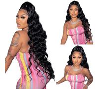 Iuscacey Parrucche dei capelli umani dell'onda profonda sciolte 13 * 4HD per le donne Parrucca senza colla dei capelli umani Pre pizzicato Capelli umani grezzi 180 densità,14inches