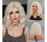 Iuscacey Parrucche di rame ondulate medie di lunghezza della spalla per la donna Capelli del partito quotidiano Parrucca Bob Radice scura Evidenziare la parrucca sintetica,Milkshake white