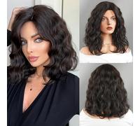 Iuscacey Parrucche di rame ondulate medie di lunghezza della spalla per la donna Capelli del partito quotidiano Parrucca Bob Radice scura Evidenziare la parrucca sintetica,Dark brown