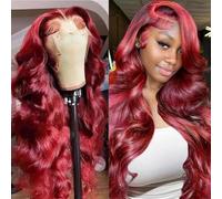 Iuscacey Parrucche frontali dei capelli umani del merletto 13x4 180 densità vino della Borgogna 99J rosso lungo corpo onda ches sciolto ondulato parrucca,22inches