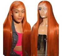 Iuscacey Parrucche frontali in pizzo dritto 13X4 Hd Parrucca in pizzo Ginger Colore arancione Capelli umani 13X4 Capelli umani per le donne 180% Densità,14inches