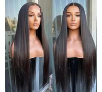 Iuscacey Pizzo dritto 13 * 6 Densità Parrucche dritte Parrucche brasiliane trasparenti in pizzo frontale dei capelli umani per le donne Pre pizzicato Capelli Remy,14inches