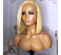 Iuscacey Pizzo Frontale Osso Dritto Capelli Umani Bob Parrucche HD 13X4 & 4X4 Chiusura In Pizzo Corto Bob Parrucca 8-14 Pollici Bionda Remy Bob Parrucca,14inches,4 * 4 lace BOB