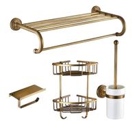 iuscacey Set di Accessori da Bagno in Ottone Antico di Lusso 1/3/4/5/6 Pezzi Montati a Parete con Porta Asciugamani,Set 4a