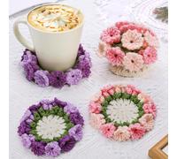 Iuuidu Kit all'uncinetto per principianti, 4 pezzi, vaso da fiori e sottobicchieri, con filati, ferri, semplici video tutorial per lavorare all'uncinetto, decorazione per la casa