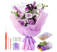 Iuuidu Kit all'uncinetto per principianti, per bouquet di fiori, con video tutorial passo-passo, regalo di compleanno, anniversario, decorazione per la casa (viola)