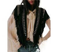 IUVYTA Gilet Vintage In Pelle Scamosciata Con Borchie Da Donna