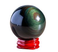 IUYIXWFP Sfera di Cristallo di Ossidiana Naturale con Occhio Arcobaleno - Sfera Lucida con Base in Pietra Grezza, Ornamento Feng Shui in Vetro vulcanico, Cristallo curativo per,4cm