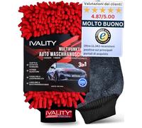 Ivality Guanto Lavaggio Auto 3 in 1 Premium - Microfibra delicata, assorbente e antigraffio, con bordo elastico per lavaggio auto, pulizia cerchi e rimozione insetti