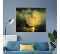 Ivan Aivazovsky "Mare in tempesta di notte" Stampe su tela Pittura a olio Immagine artistica Sfondo decorazione da parete Decorazione per la casa Decorazione per la stanza 90x110cm Senza cornice