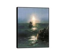 Ivan Aivazovsky Stampe su tela Gesù cammina su acqua dipinto di dipinto di Gesù poster decorazioni da parete religiosa per la camera da letto per ufficio della chiesa 40x30cm(16x12in)Cornice nera