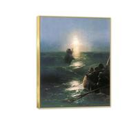 Ivan Aivazovsky Stampe su tela Gesù cammina su acqua dipinto di dipinto di Gesù poster decorazioni da parete religiosa per la camera da letto della chiesa per ufficio 50x40cm(20x16in)incorniciata
