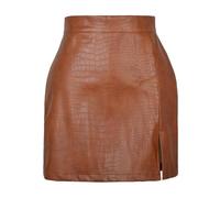 IVANDA Gonna in PU da donnaGonna Mini Matita PU A Fessura Ad Alta Vita da Donna - Classic Slim Fit-Marrone-M