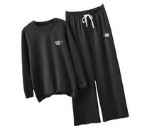 IVANDA Pigiami Invernali da Donna Autunno Inverno Caldo Abbigliamento da Sonno 2 Pezzi Set per Il Pigiama di Cotone Femminile Homewear di Grandi Dimensioni Pijama-Nero-M