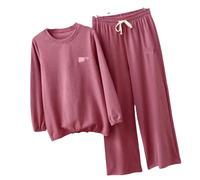 IVANDA Pigiami Invernali da Donna Autunno Inverno Caldo Abbigliamento da Sonno 2 Pezzi Set per Il Pigiama di Cotone Femminile Homewear di Grandi Dimensioni Pijama-W-Red-L