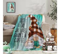 Ivarunner Coperta con gnomo da caffè, regalo per donne, amanti del caffè, regalo di compleanno per moglie, ragazza, migliore amica, mamma, figlia, morbida coperta vintage con gnomo autunnale, 127 x