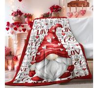Ivarunner Coperta con gnomo per San Valentino, 80 x 60, grande coperta rossa a forma di cuore per divano, regalo di San Valentino per moglie, fidanzata, mamma, graziosa decorazione con gnomo