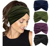 IVARYSS Fasce extra larghe da donna antiscivolo, 17,8 cm, grandi fasce elastiche con nodo attorcigliato, accessori per capelli, confezione da 4, tinta unita