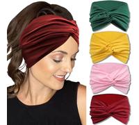 IVARYSS Fasce extra larghe da donna antiscivolo, 17,8 cm, grandi fasce elastiche con nodo attorcigliato, accessori per capelli, confezione da 4, colore brillante