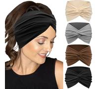 IVARYSS Fasce extra larghe da donna antiscivolo, 17,8 cm, grandi fasce elastiche con nodo attorcigliato, accessori per capelli, confezione da 4, colore neutro