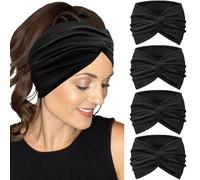 IVARYSS Fasce extra larghe da donna antiscivolo, 17,8 cm, grandi fasce elastiche con nodo attorcigliato, accessori per capelli, confezione da 4, nero