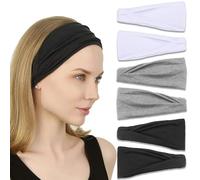 IVARYSS Fasce per capelli da donna, antiscivolo, elastiche di alta qualità, accessori per capelli, da indossare per yoga, moda, allenamento, viaggi o corsa, confezione da 6, nero, bianco, grigio