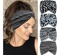 IVARYSS Fasce per capelli extra larghe da donna, antiscivolo, 17,8 cm, grandi fasce elastiche con nodo attorcigliato, accessori per capelli, confezione da 4, bianco e nero