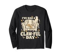 I've Had a Claw-Ful Day Funny Cat Pun Graffiato Divano Umorismo Maglia a Manica