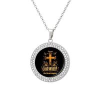 I've Read The Final Chapter God Wins Collana da donna con ciondolo personalizzato rotondo con diamanti collane gioielli regali per uomini compleanno, Misura unica, Metallo