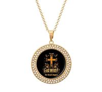 I've Read The Final Chapter God Wins Collana da donna con ciondolo personalizzato rotondo con diamanti collane gioielli regali per uomini compleanno, Misura unica, Metallo